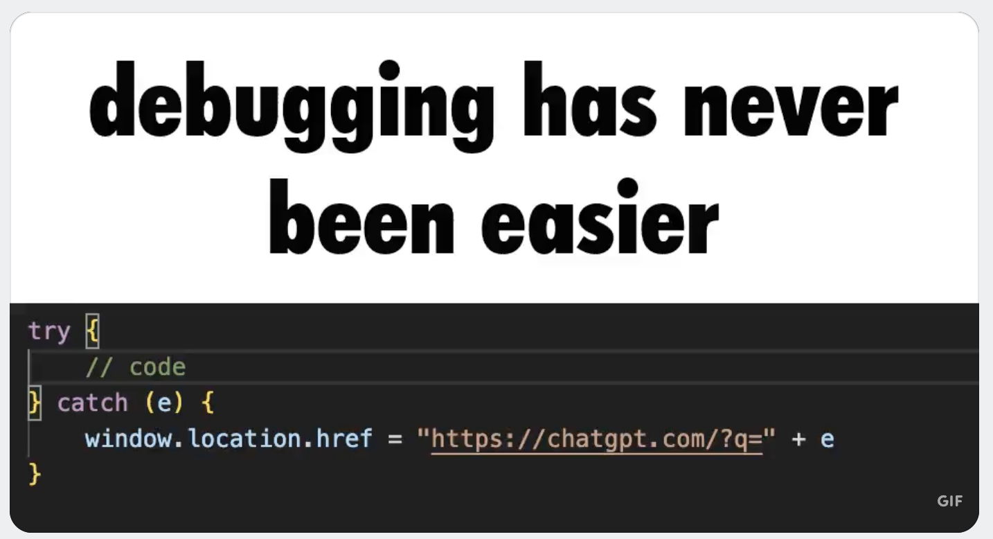 Debugging has never been easier: try { // code } catch (e) { window.location.href = 