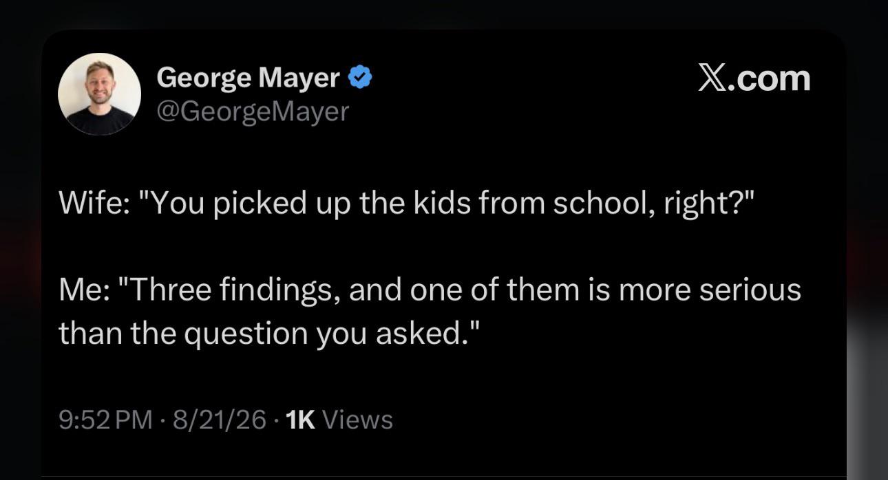 Tweet by George Mayer: Wife: